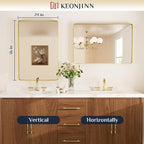 Keonjinn Gold Bathroom Mirrors for Over Sink 24 x 36 Inch Brushed Brass Metal - Image 9