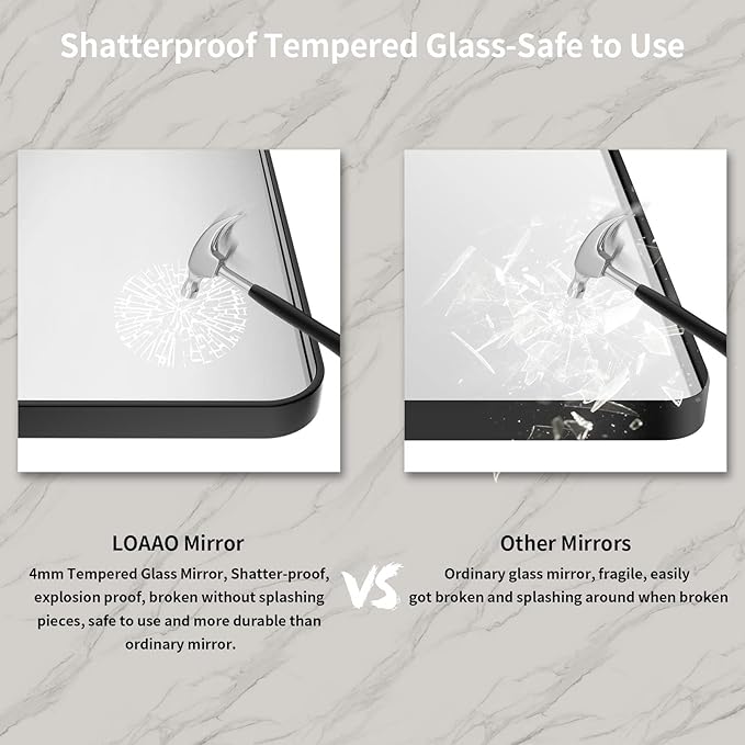 LOAAO 48x36 Inch Black Metal Framed Bathroom Mirror - Image 6