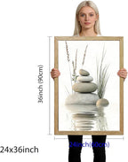 Wooden Frame Zen Stone Canvas Wall Art, Stacked Stones in Water Poster Print. - Image 7