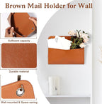 3 Pcs PU Leather Mail Holder Wall Mount Brown PU Leather Letter Holder Vintage - Image 3