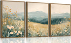 KISSFOX 3 Piece Framed Wall Art Floral Wall Decor Landscape Pictures Mountain by KISSFOX