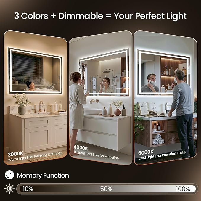 48X24 LED Bathroom Mirror with Lights, Backlit + Front Lit, Lighted Bathroom - Image 3