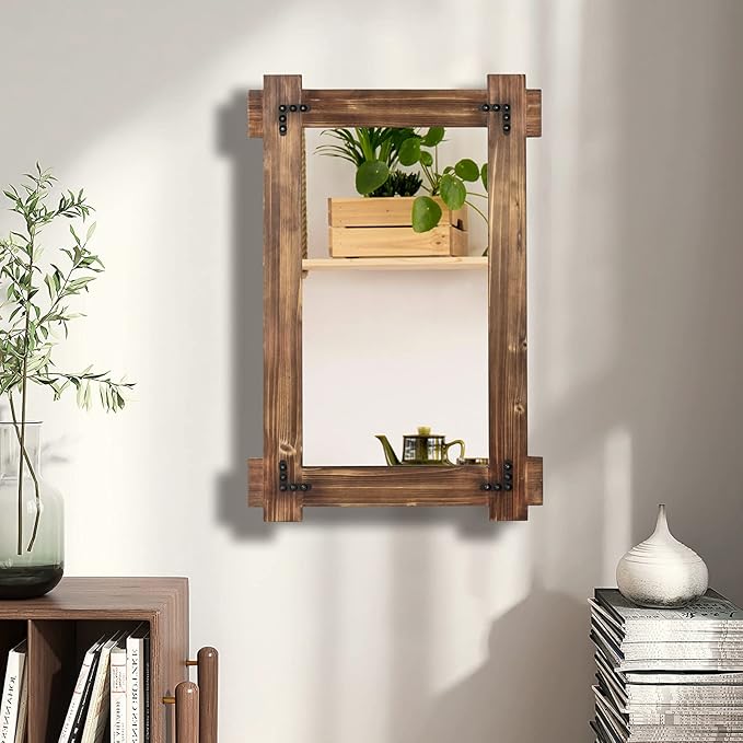 MeMoreCool Large Rustic Wood Framed Wall Mirror, 40x28 Farmhouse Decorative - Image 9