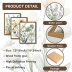 Wood Framed Sage Green Botanical Wall Art Set of 3, Boho Floral Canvas Wall - Image 4