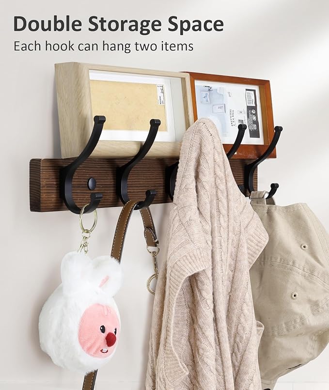 Optish Coat Rack Wall Mount, 16.5 Inches Wood Coat Hooks, Wall Hooks - Image 3