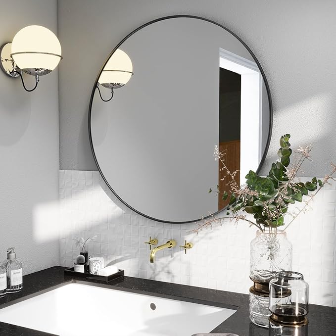 BEAUTYPEAK 24 Inch Round Mirror, Metal Frame Circle Mirror, Wall Mounted - Image 6