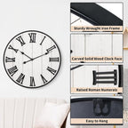 Large Rustic Wooden Wall Clock, 24 Inch Whitewashed Farmhouse Wall Clock - Image 5
