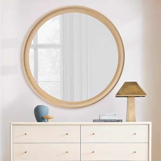 CULER Round Wall Mirrors 36 Inch, Natural Rustic Decorative Transitional Mirror - Image 4
