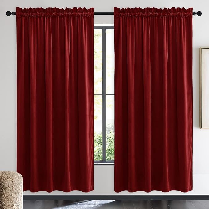 NICETOWN Christmas Red Velvet Textured Curtains/Draperies, Home Decoration by NICETOWN