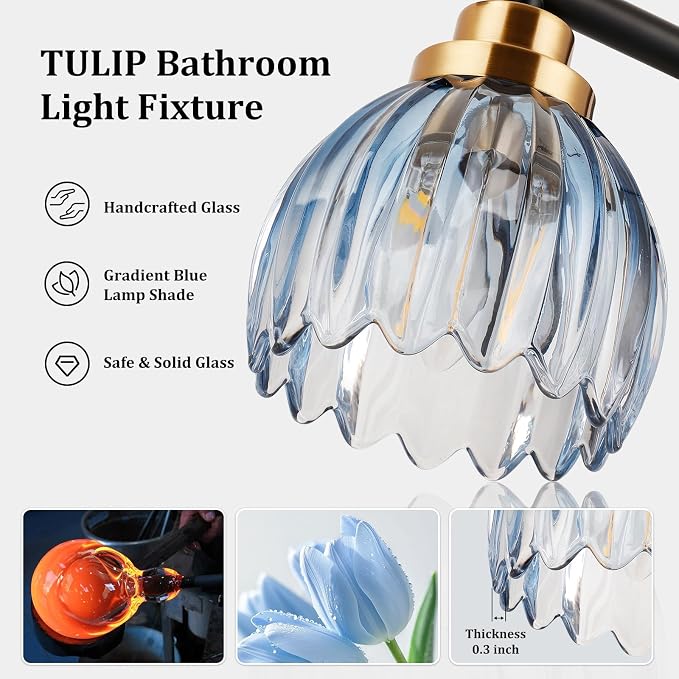 TALOYA Bathroom Vanity Light Fixtures, 4-Light Black and Gold Wall Lights - Image 3