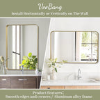 VooBang Bathroom Mirror 24x36 inch, Modern Round Corner Bathroom Vanity Mirror - Image 3