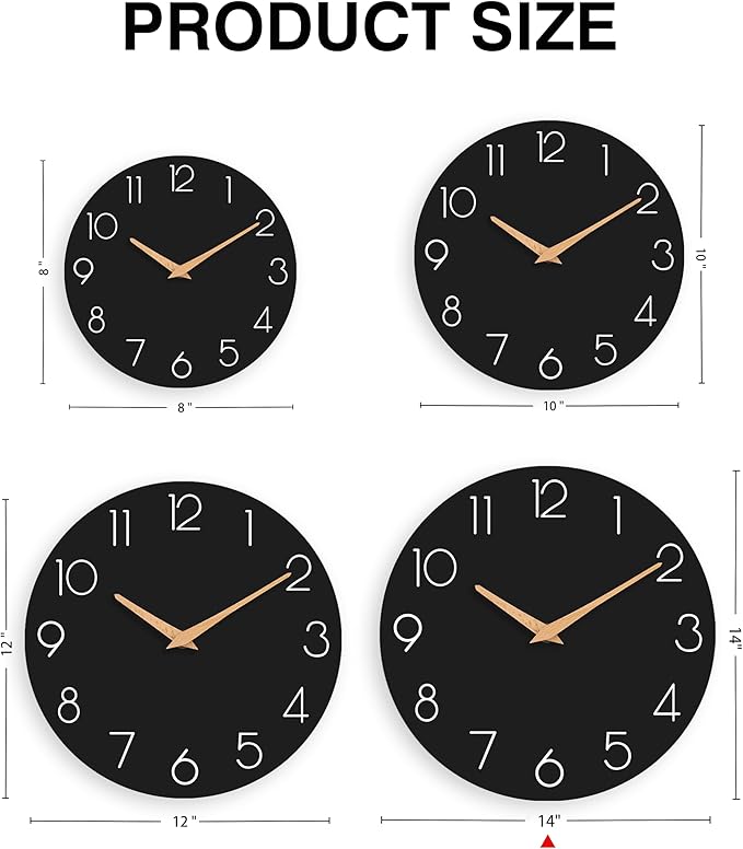 cicininc Wall Clock, 14 Inch Wooden Silent Non-Ticking, Decorative Battery - Image 5
