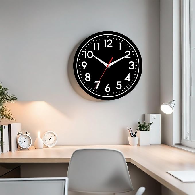 DAXSMY Wall Clock Black Battery Operated 10 Inch Simpel Silent Non Ticking - Image 9