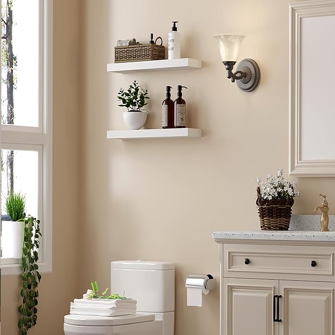 BGMG Wood Floating Shelves 16 inch Set of 2, Rustic Wooden Wall Mount Shelves - Image 4