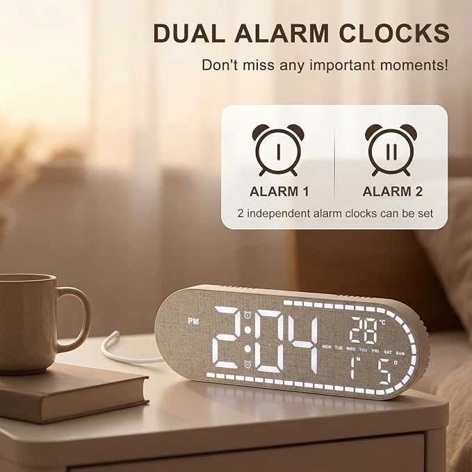 Faux Linen LED Digital Wall Clock Large Display, Plug-in Digital Clock - Image 5