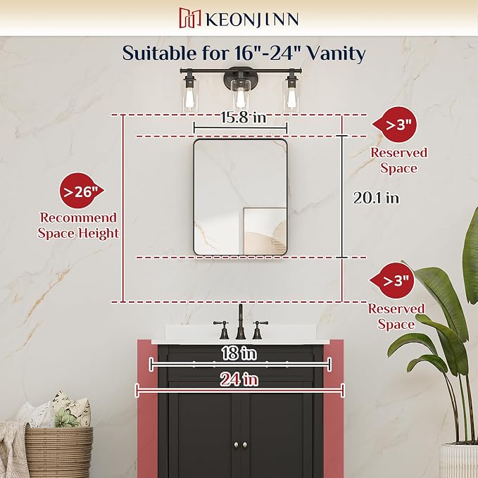 Keonjinn Black Bathroom Mirror for Over Sink, 16 x 20 Inch Rounded Rectangle - Image 6