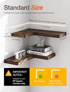 BATODA Acacia Wood Corner Floating Shelf 17” x 12”- Corner Shelf Wall Mounted - Image 2