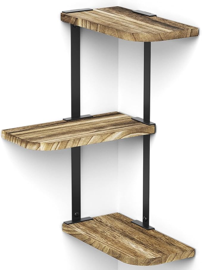 Love-KANKEI Corner Shelf Wall Mount of 3 Tier Rustic Wood Floating Shelves by Love-KANKEI