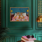Framed Funny Tiger Wall Art, Eclectic Tigers Eating Pizza in Bed Pictures Wall - Image 7