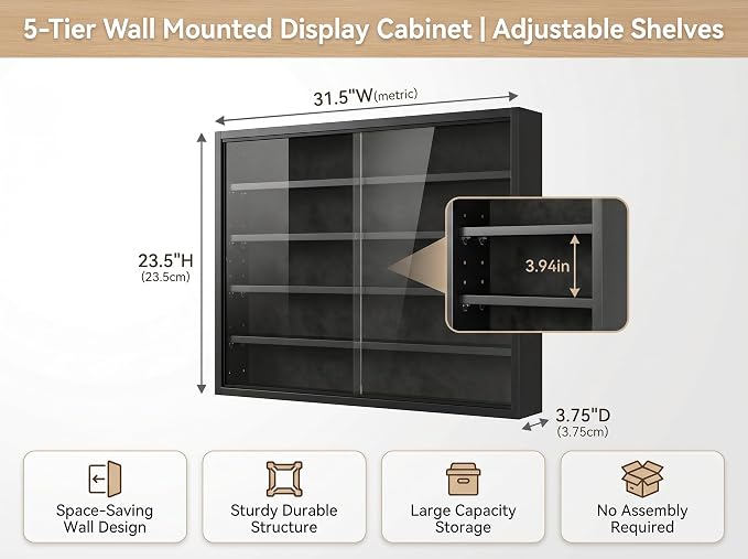 5-Tier Wall Mounted Display Cabinet, No Assembly Required Ready to Use Out of - Image 2