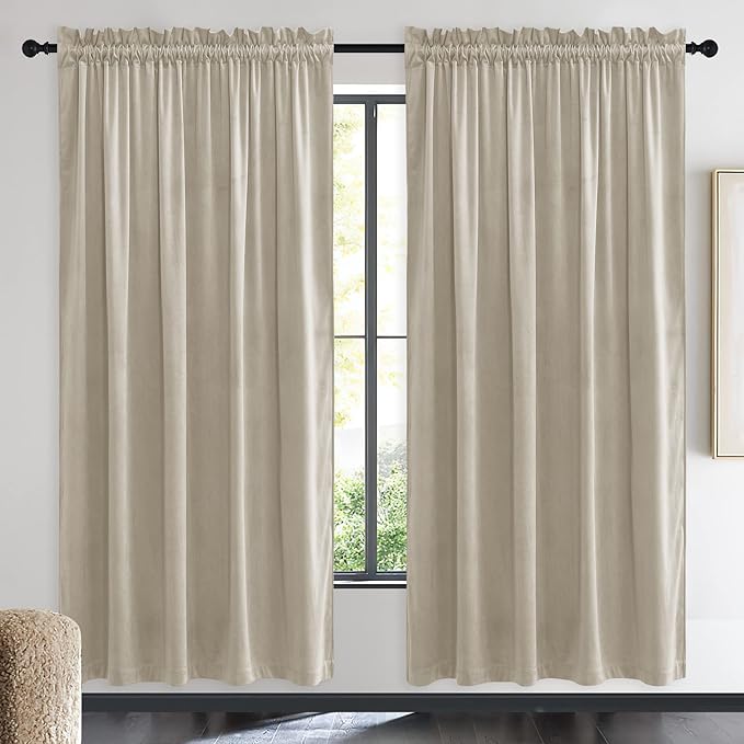 NICETOWN Camel Velvet Curtains 72 Inch Long 52 Wide, Room Darkening Sound by NICETOWN