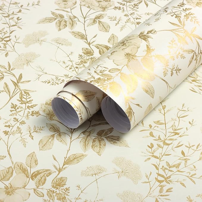 Erfoni 16.9" x118" Boho Floral Peel and Stick Wallpaper Yellow Brown Flower by Erfoni
