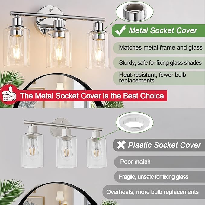 Zarbitta 3-Light Bathroom Light Fixtures, Chrome Bathroom Wall Light - Image 7