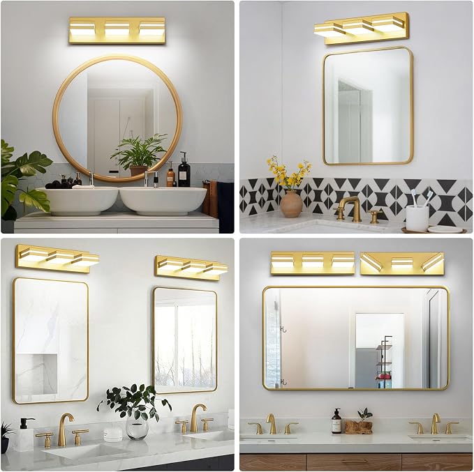Modern LED Small Bathroom Lights Fixtures 3-Light, Metal Gold Acrylic Wall - Image 9