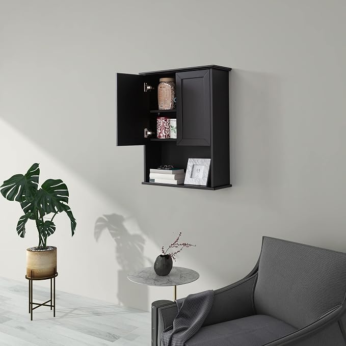 VANIRROR Black Bathroom Wall Cabinet 23x29 inch Wooden Bathroom Medicine Cabinet - Image 9