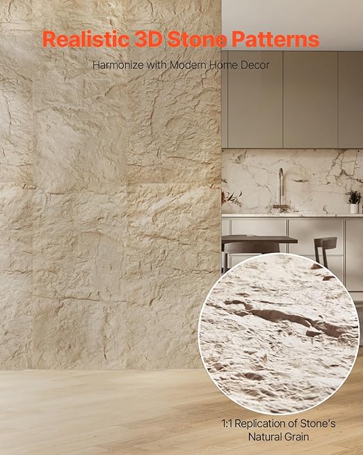VEVOR 3D Wall Panels, 4 Pack 48 x 24 in PU Natural Stone Imitation Wall Art - Image 2