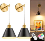 NIORSUN Gold & Black Battery Operated Wall Sconce Set of 2, 5200mAh Dimmable by NIORSUN