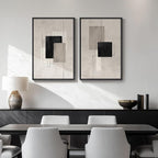 Framed Neutral Abstract Wall Art Set of 2, Minimalist Block Lines Pictures - Image 4