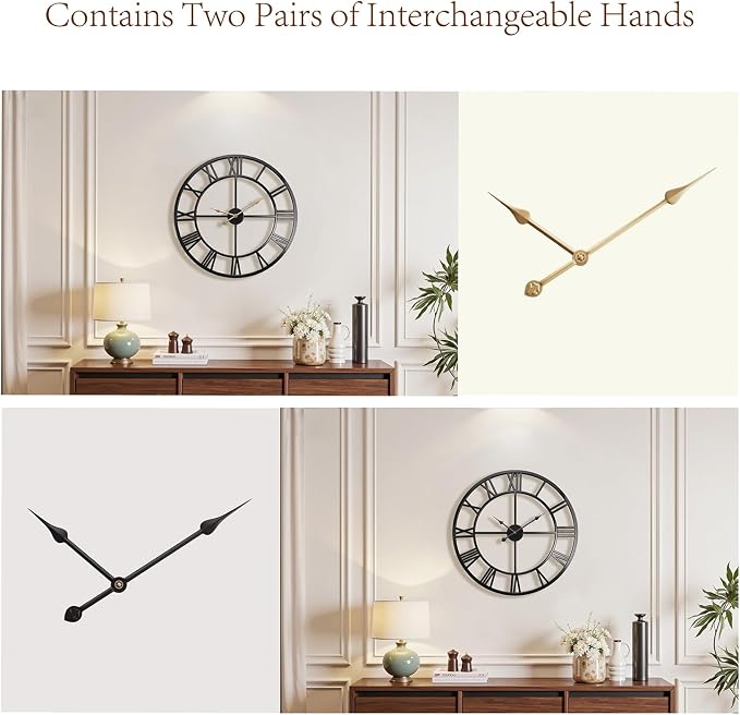 Vantic 24 Inch Large Wall Clock, Roman Numeral Metal Oversized Wall Clocks - Image 5