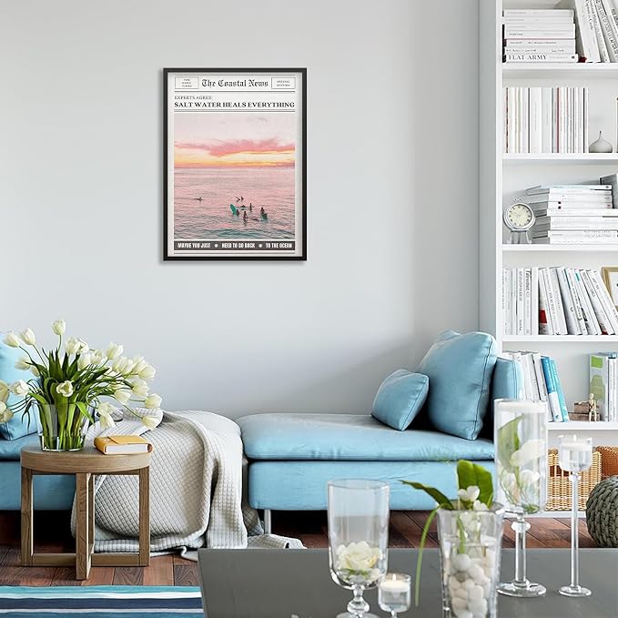 Pink Beach Newspaper Posters Vintage Fashion Coastal Girl Surf Wall Art 08x10 - Image 7
