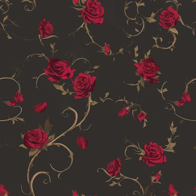 FLFK Peel and Stick Gothic Wallpaper Red Rose Floral Wallpaper 16in x 128in by FLFK