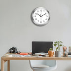 HITO 12 Inch Silent Wall Clock Battery Operated Non Ticking Glass Cover Silver - Image 7