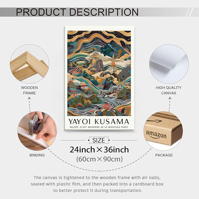 Yayoi Kusama Framed Wall Art Vintage Japanese Poster 24X36 in Abstract Buddha - Image 2