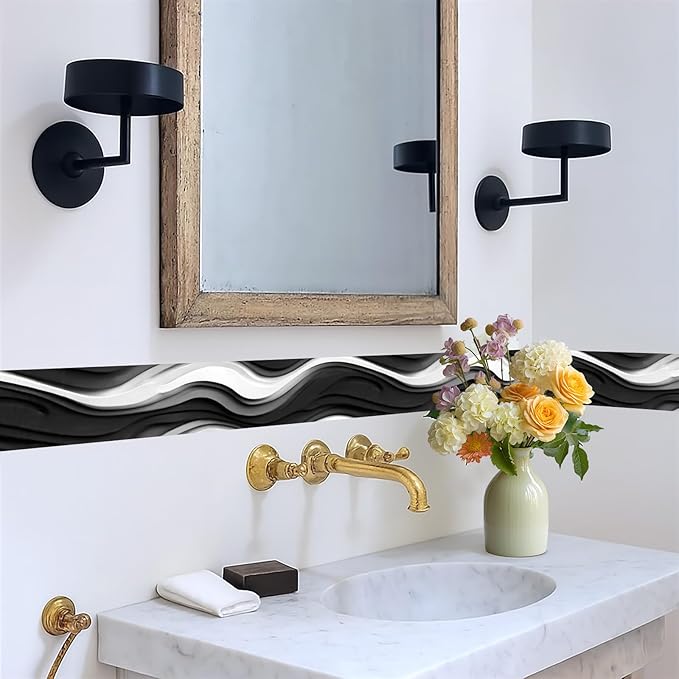 Black and White Wave Wallpaper Border 196x4 Inch Peel and Stick Wall Border - Image 5