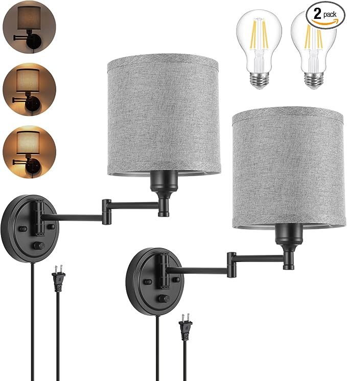GOODATE Dimmable Plug in Wall Sconces, Swing Arm Wall Lamp, Wall Sconces Set of by GOODATE