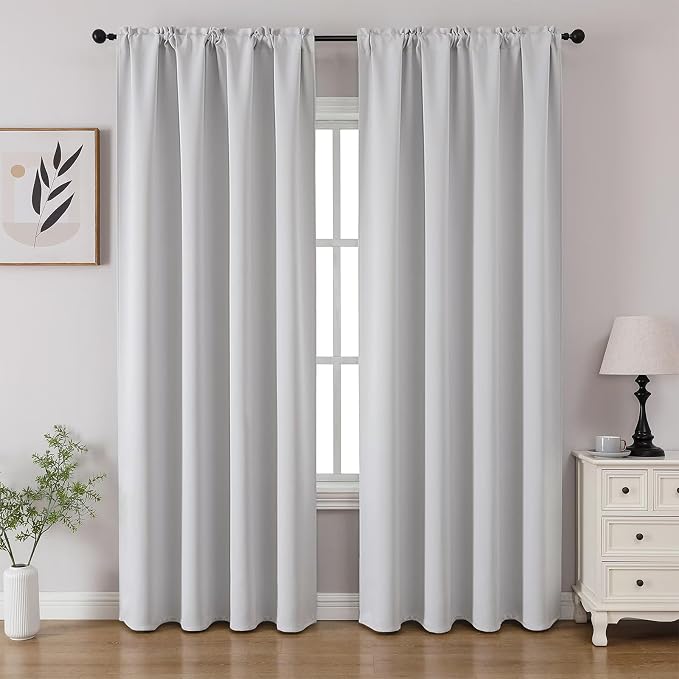 CUCRAF Grayish White Blackout Curtains 96 inch Length 2 Panels Set, Rod Pocket by CUCRAF