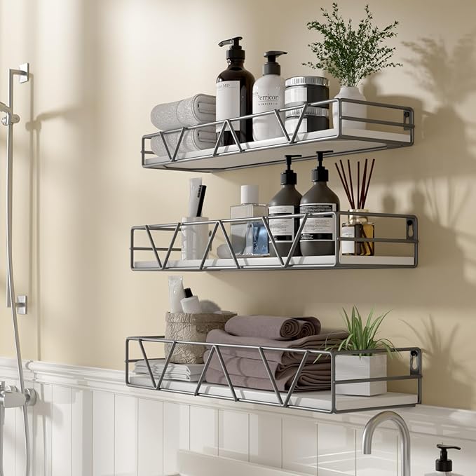 Amaoot Floating Shelves Set of 3, Home Wood Wall Shelf, Farmhouse Shelf - Image 5