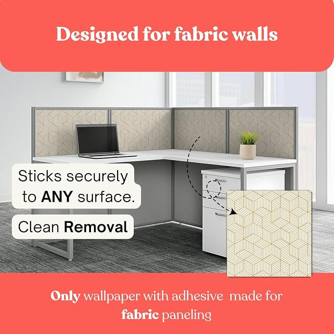 Cubicle Wallpaper for Fabric Walls Removable-Gold and White Geometric Wallpaper - Image 2