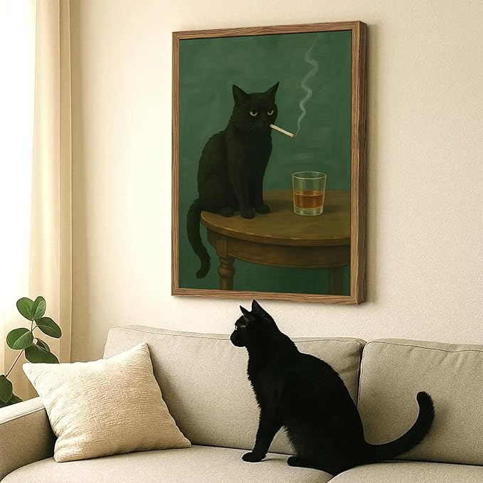 Moody Black Cat Wall Art, Funny Smoking Cat - Image 6