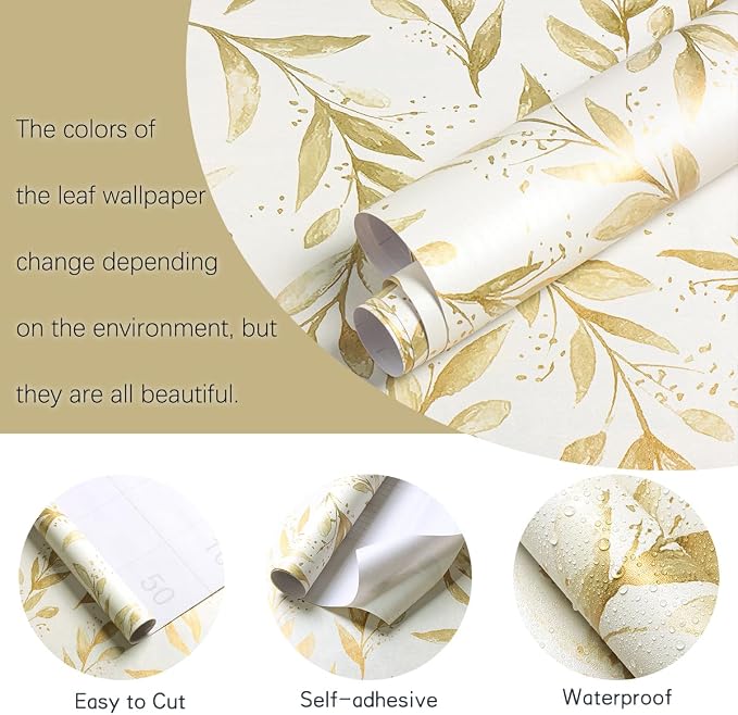 Livebor Leaf Peel and Stick Wallpaper Olive Leaf Contact Paper 17.7in x 393.7in - Image 5
