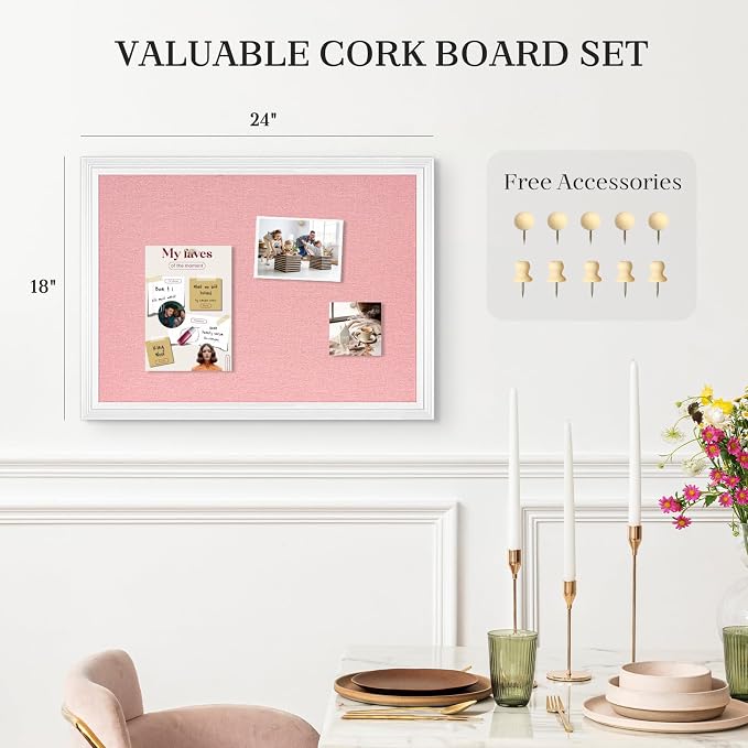 Large Pink Cork Board with Linen, Picture Display Vision Board Corkboards - Image 3