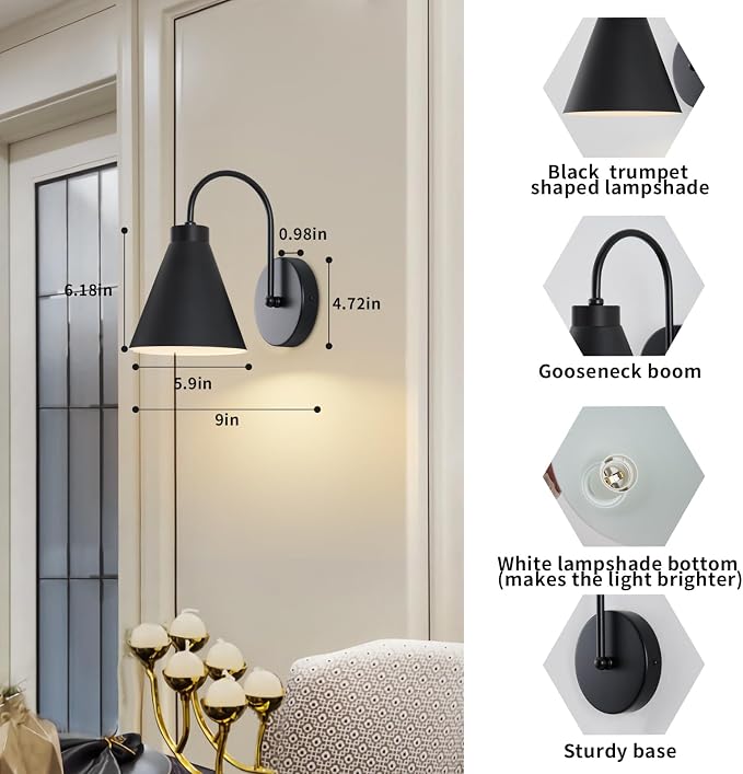 Powfloven Vintage Cordless Gooseneck Battery Operated Wall Sconces Set of 2 - Image 2