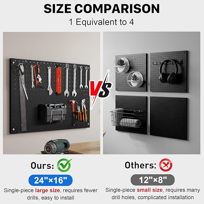 Peg Board, 3 Pack Metal Pegboard Panels Black Pegboards Wall Organizer - Image 5