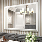 Amorho Bathroom Mirror, 48x35 Inch White Thick Metal Framed Wall Mirrors by Amorho