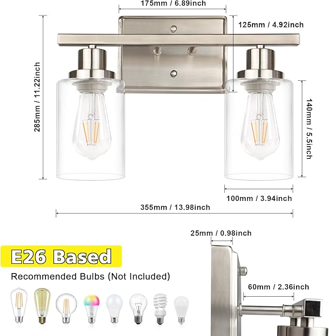 Ascher 2-Light Wall Sconces, Modern Vanity Light Fixture - Image 6