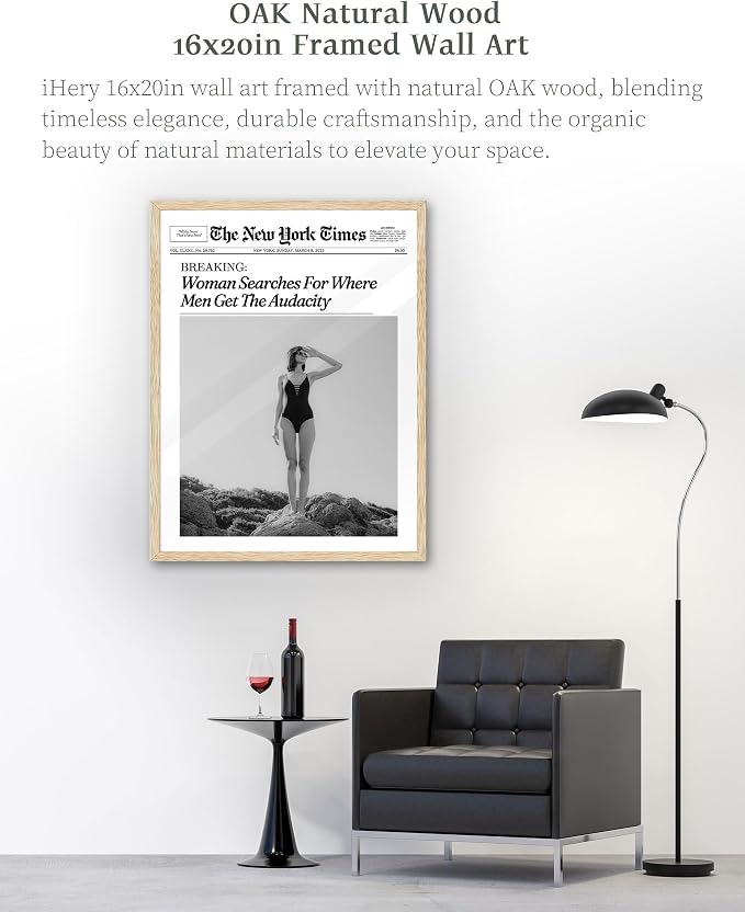 iHery Framed Trendy NewsPaper Wall Art, Large 16x20in Canvas Wall Art, Woman - Image 4